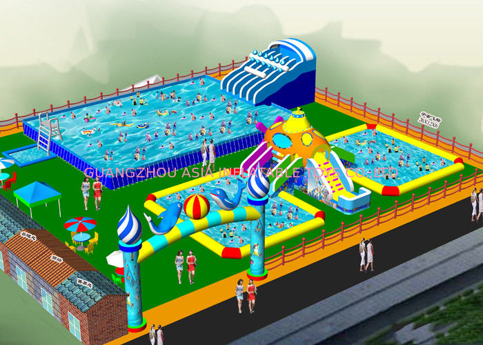 Durable 0.55mm PVC Taroaulin  Inflatable Water Park With Hand Printing