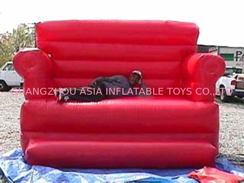 Red Durable Pvc Tarpaulin Inflatable Sofa Air Bed Furniture , Inflatable Couch Furniture