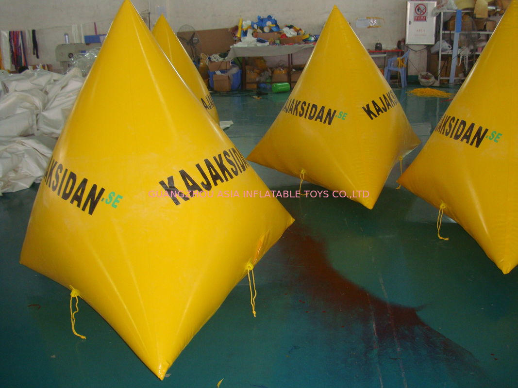 Triangular Shape Yellow Inflatable Swim Buoys With Logo For Water Games